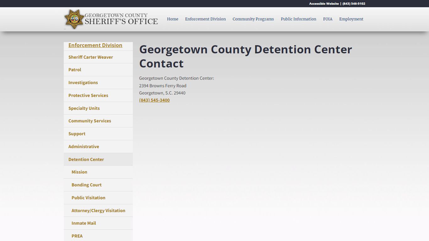 Georgetown County Detention Center Contact - GCSheriff.org